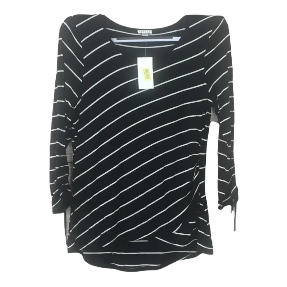 NWT Spense SzL Black White Striped Blouse - Picture 2 of 4